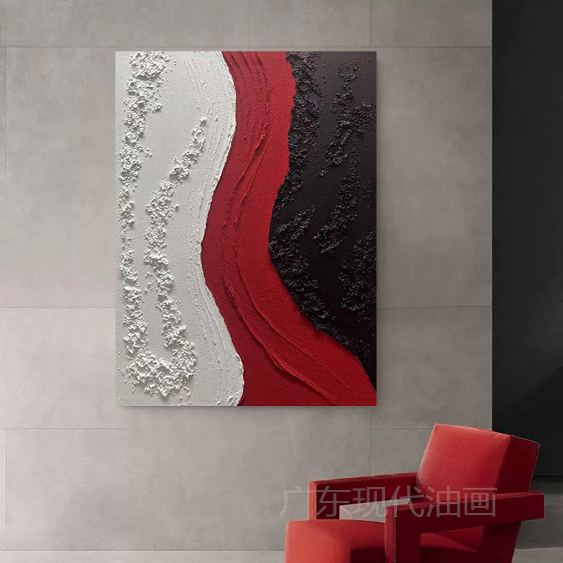 XD手绘油画红色肌理油画会议厅抽象画沙发画肌理设计背景墙装饰画