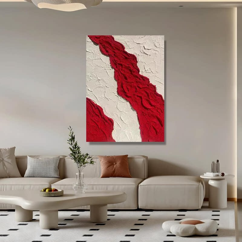 手绘抽象油画肌理画酒店大堂设计画简约沙发客厅挂画红色玄关壁画