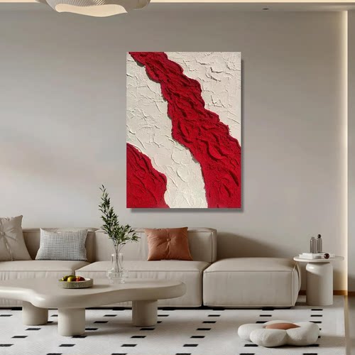 手绘抽象油画肌理画酒店大堂设计画简约沙发客厅挂画红色玄关壁画