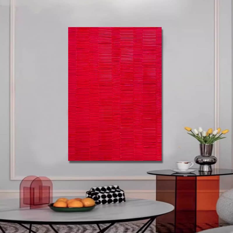 XD手绘油画现代简约红色设计画客厅油画餐厅高级玄关沙发抽象油画