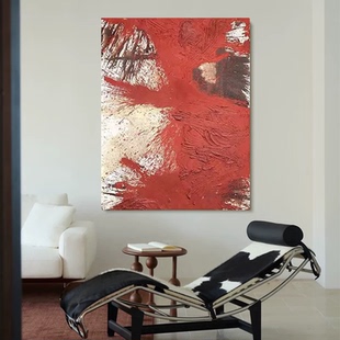 饰挂画 红色涂鸦抽象现代简约挂画客厅玄关装 纯手绘油画 烟霭