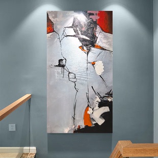 高级手绘油画现代黑白艺术肌理沙发设计油画酒店客厅玄关装 饰挂画