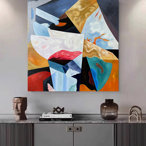 XD纯手绘油画客厅挂画沙发背景墙装饰画抽象艺术画高级感正方形画