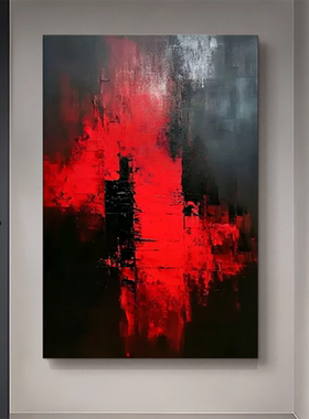 纯手绘高级感艺术油画《暗涌》红黑色肌理抽象玄关走廊过道装饰画