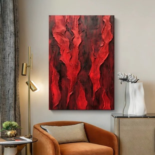 纯手绘油画红色客厅沙发背景墙沙发酒店装饰画抽象肌理玄关挂画