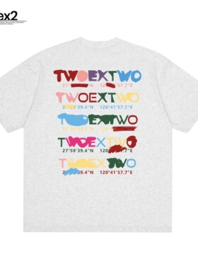 TWOEX2 美式彩虹印花短袖t恤凉感重磅国潮牌夏季半袖情侣男女同款