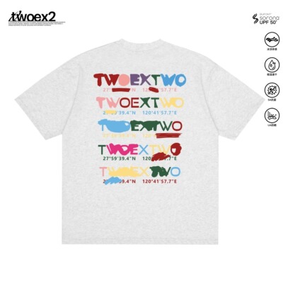 TWOEX2 美式彩虹印花短袖t恤凉感重磅国潮牌夏季半袖情侣男女同款