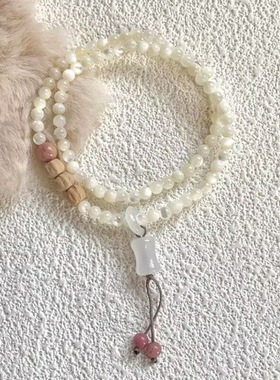 月下微醺新中式天山白串珠手链国风2025新款精致气质简约竹节流苏