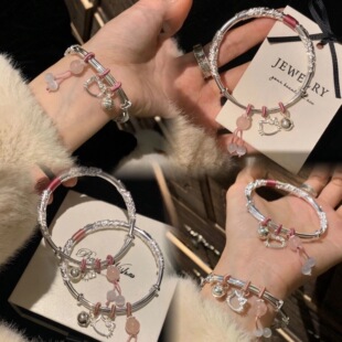 繁花似锦Kitty猫手镯卡通甜美女实心小众调节镯子送女友生日礼物