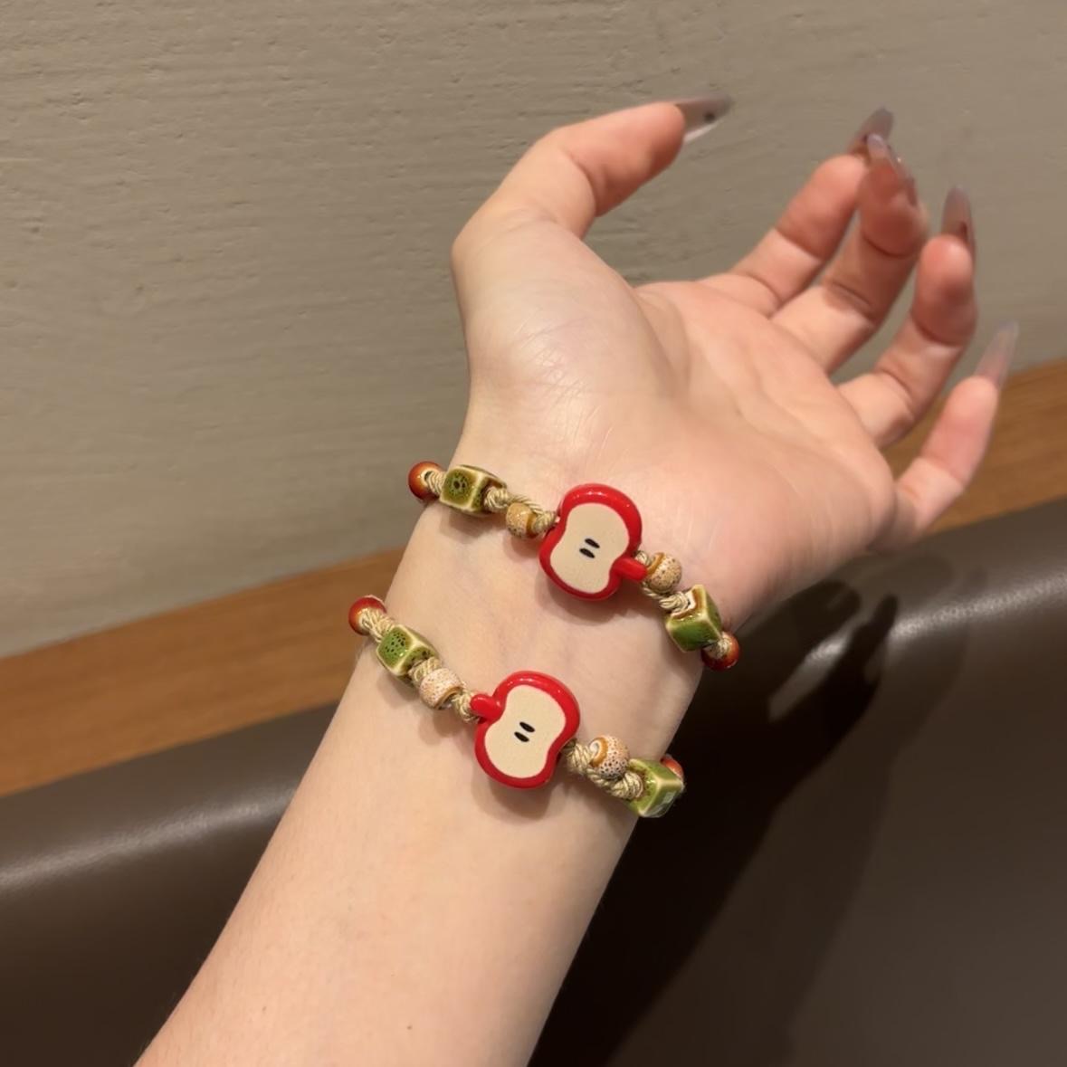 陶瓷苹果串珠编织手链