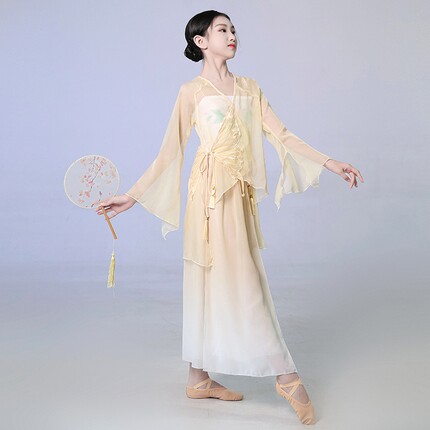 儿童中国风古典舞纱衣飘逸雪纺舞蹈服女童民族练功服扇子舞演出服