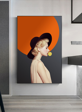 爱马人物玄关装饰画轻奢风现代壁画竖版入户门橙色简约玄幻挂画