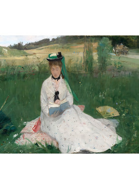 贝尔特‧莫里索看书的女人高清微喷人物油画布欧式有框装饰画挂画