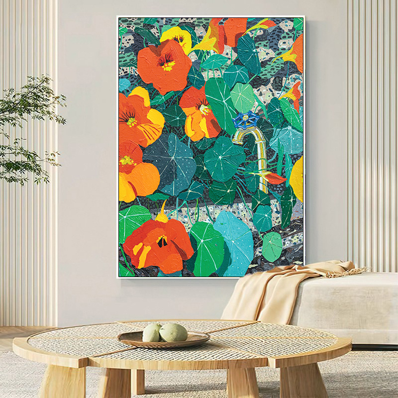 大仟印像美式多巴胺荷花装饰画花海客厅餐厅挂画高级感入户玄关图片