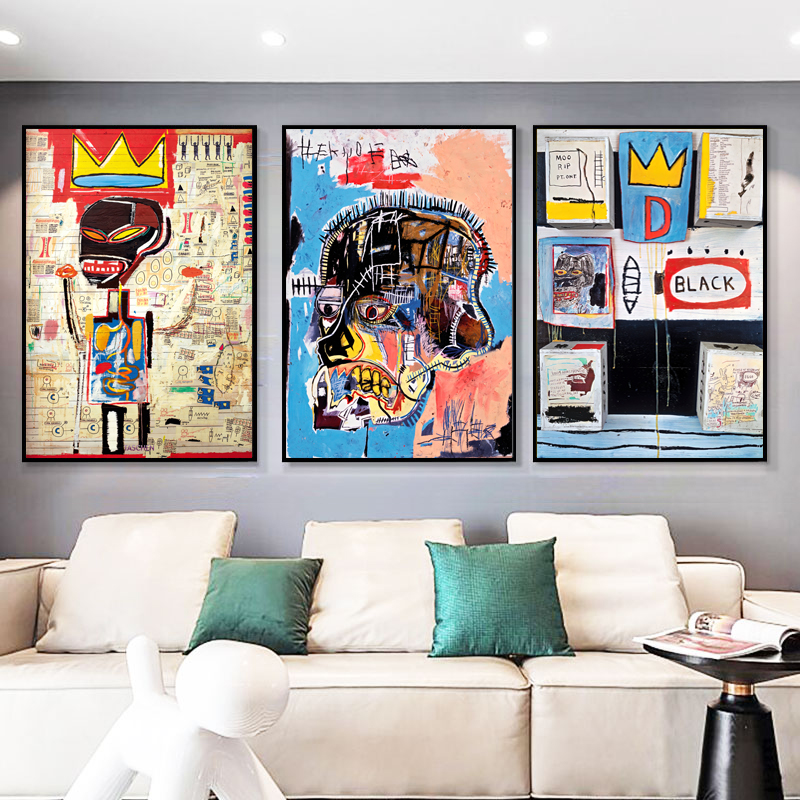 巴斯奎特挂画Basquiat抽象艺术涂鸦装饰画工作室展厅酒吧墙面油画图片