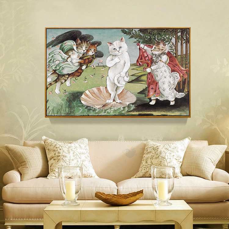 小众猫恶搞维纳斯的诞生文艺复兴名画挂画玄关客厅装饰画客厅卧室