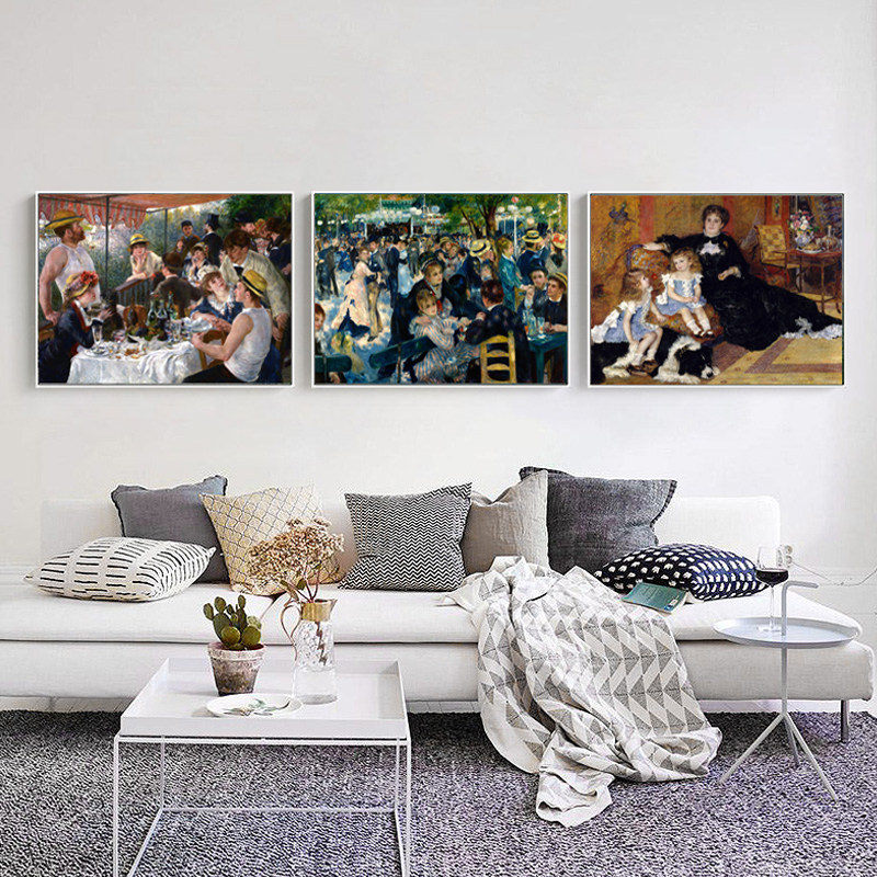 雷诺阿 红磨坊的舞会 名画复制品客厅挂画油画装饰画背景墙北欧