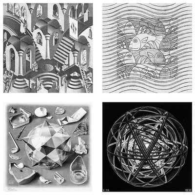 Maurits Cornelis Escher 埃舍尔 荷兰 相对性视错觉黑白无框画芯