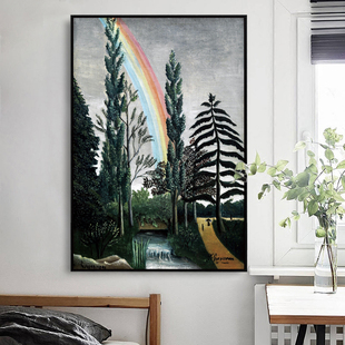 多梅尼湖彩虹 亨利卢梭 小众艺术民宿ins风格绿植装饰画油画玄关
