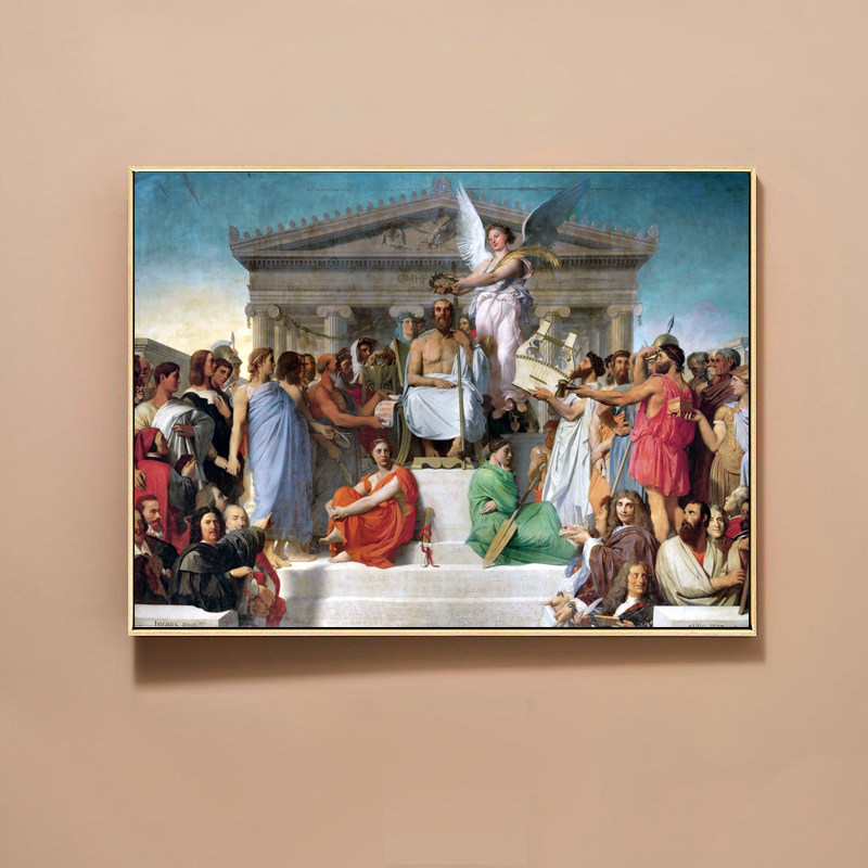 安格尔 荷马的礼赞被神格化现代客厅装饰画人物油画北欧沙发挂画