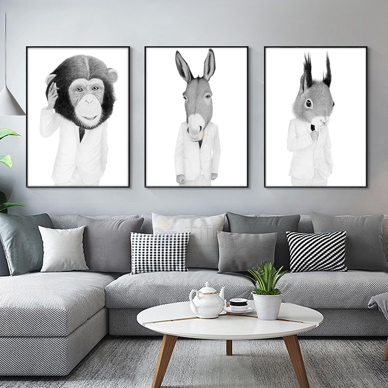 毛驴兔子猴子先生北欧简约现代家居客厅装饰画风景玄关餐厅挂画