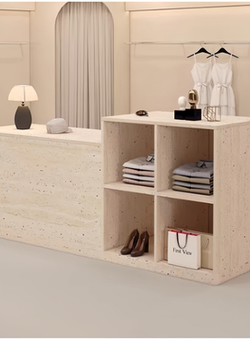 服装店鞋子包包展示桌高低组合流水台橱窗展示台多格洞石纹中岛台