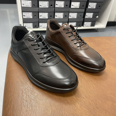 代购Ecco爱步男鞋秋冬真皮商务休闲皮鞋系带圆头休闲鞋207124雅士