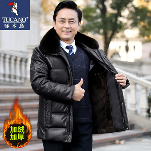 啄木鸟中老年皮棉衣男外套冬季休闲棉袄加绒加厚保暖爸爸羽绒棉服