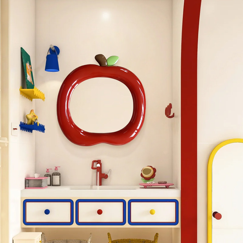 奶油风异形苹果智能梳妆镜多巴胺客厅可爱装饰镜家用led除雾浴镜,住宅家具,化妆镜,淘宝优惠券,粉丝福利购,淘宝优惠卷