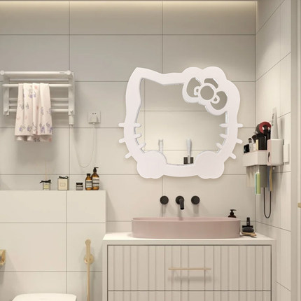 奶油风凯蒂猫可爱智能梳妆镜卫生间异形LED浴室镜客厅可爱装饰镜