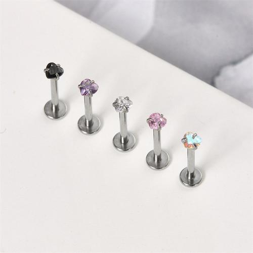 爱心唇钉3A锆石耳钉耳骨钉钛钢