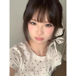 波点针织衫后背绑带短袖t恤女2026短款设计感名媛气质百搭上衣潮