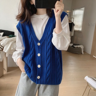 叠穿v领针织开衫马甲女春秋外穿内搭宽松小个子毛衣背心坎肩上衣