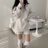 韩系POLO领麻花毛衣短裤 套装 两件套女春季 宽松慵懒风针织上衣时尚