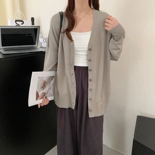 2026年新款轻薄宽松显瘦垂感落肩长袖外穿上衣防晒开衫针织外套女