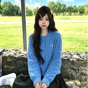 美式复古开衫外穿毛衣女秋季宽松外套显瘦松弛感原宿风休闲针织衫