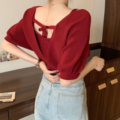 假两件洋气收腰针织衫短款打底