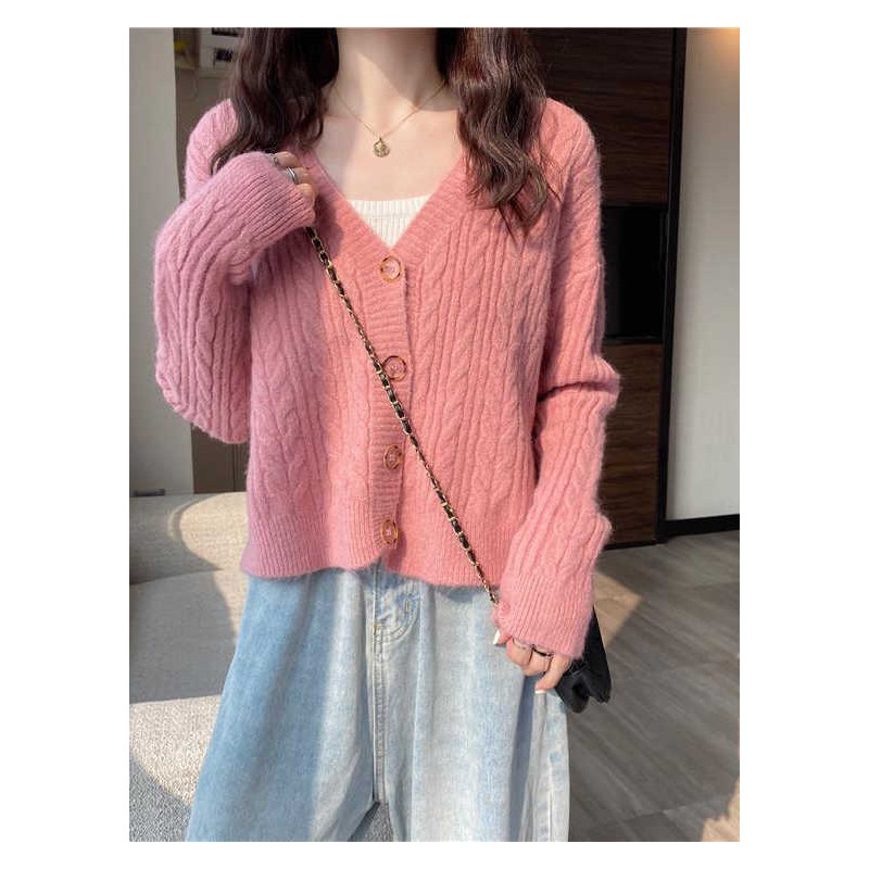 日系复古粉色毛衣开衫外套女早春宽松外穿慵懒风针织长袖短款上衣,女装/女士精品,毛针织衫,淘宝优惠券,粉丝福利购,淘宝优惠卷