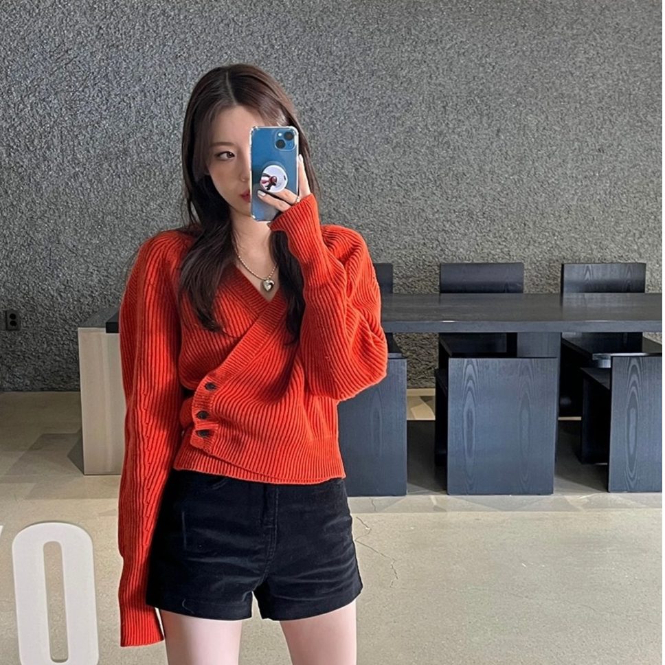 慵懒风开衫交叉侧边三粒扣设计感小众V领长袖针织气质高级上衣女