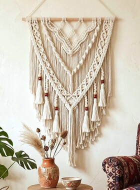 波西米亚风手工编织民室挂毯壁饰客厅卧室装饰流苏复古棉绳壁挂