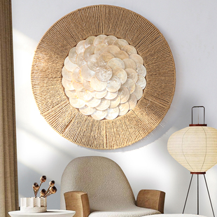 东南亚风贝壳草编挂饰民宿酒店玄关壁饰客厅店铺墙壁挂饰装 饰品