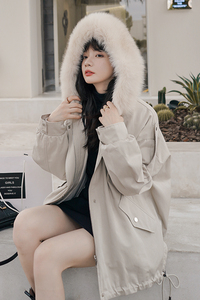 派克服女秋冬加绒加厚棉服2024年新款爆款皮毛一体仿兔毛皮草外套图片