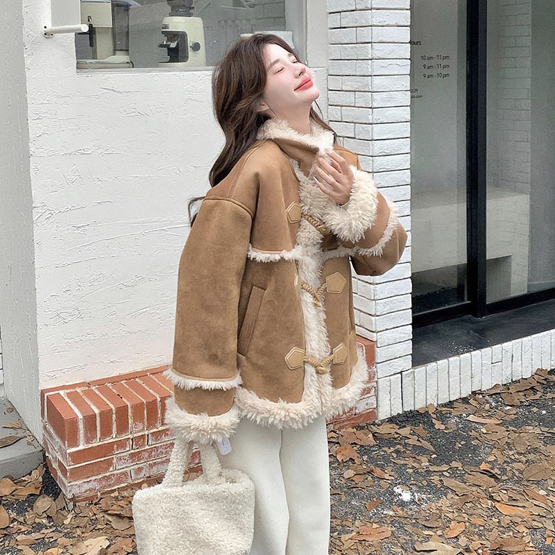 设计感皮毛一体羊羔毛外套女冬季2024新款韩系麂皮绒加绒加厚棉衣,女装皮草,浙宝099