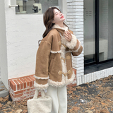 设计感皮毛一体羊羔毛外套女冬季2024新款韩系麂皮绒加绒加厚棉衣，女装皮草，浙宝099