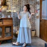 时尚圆领短袖圆领连衣裙女2025年夏季韩系镂空马甲百搭，女装连衣裙，浙宝099
