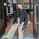 深灰色毛呢外套女冬季2024新款韩版小个子短款洋气蝴蝶结呢子上衣，女装毛呢外套，浙宝099
