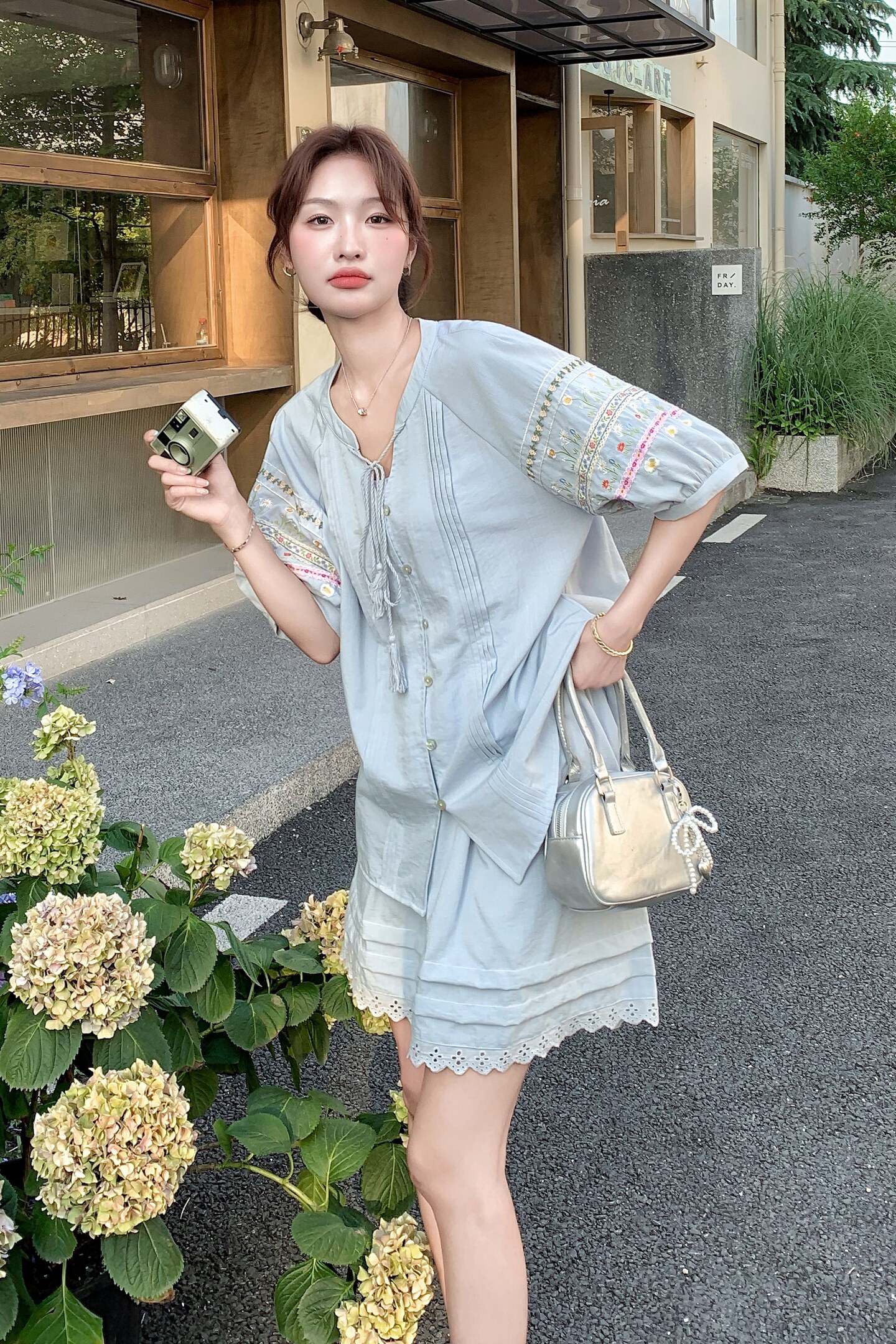 盐甜系穿搭蓝色小衫套装女夏新款韩系温柔风甜美减龄半身裙两件套,女装套装/套裙,浙宝099