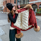 新款现货真毛领红色羽绒服099-10380-p355-k538，女装羽绒服，浙宝099