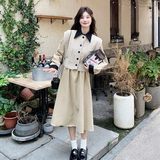 咖啡色流行连衣裙套装女秋2024新款美拉德设计感马甲衬衫裙两件套，女装连衣裙，浙宝099