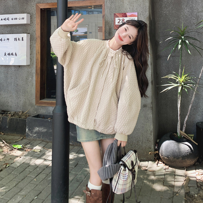 米杏色小香风棒球服外套女冬季2024新款加厚高级感超好看短款棉衣,女装毛呢外套,浙宝099